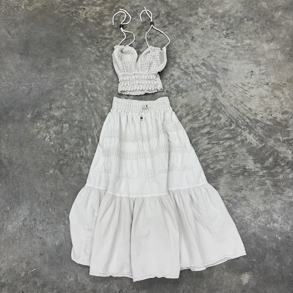 Treasures Handmade In Peru 100% Cotton Matching Skirt Halter Bralette Top Set